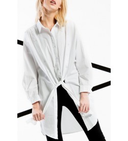 White Contrast Collar Long Sleeves Tunic