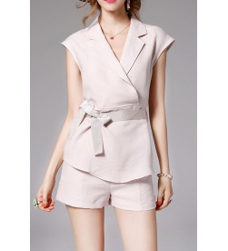 Nude Lapel Collar Sleeveless Two Piece Suit