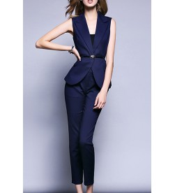 Navy Blue Blazer Vest With Skinny Leg Pants