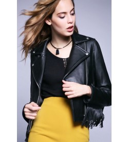 Black Tassel Zipper Moto Jacket