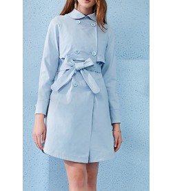 Sky Blue Pockets Belted Trenchcoat