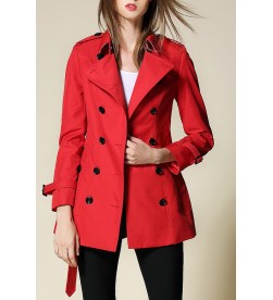 Red  Double Breasted Trench Coat