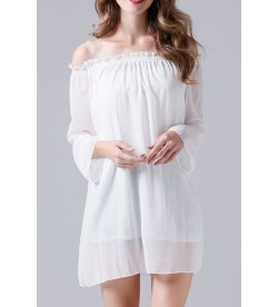 White Off the Shoulder Ruffled Sleeves Tunic