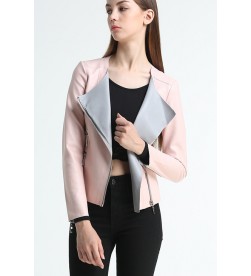 Pink Zipper Leather Jacket