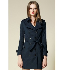 Navy Blue Button Belted Trenchcoat