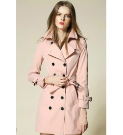 Pink Button Belted Trenchcoat