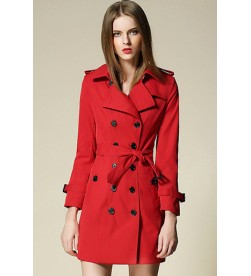 Red Button Belted Trenchcoat