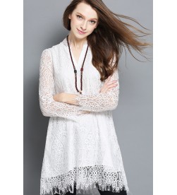 White V Neck Lace Tunic