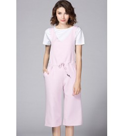 White T-shirt with Pink Suspender trousers