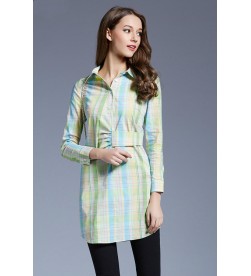 Multicolor Plaid Contrast Collar Tunic