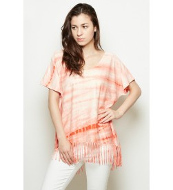 Orange Batwing Sleeves Fringed Tunic