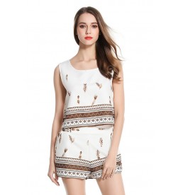 White Print Sleeveless Top with Shorts