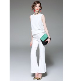 White Sleeveless Top with Flared Pants