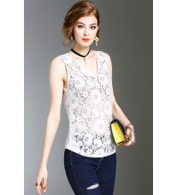 White Lace V-neck Tank Tops