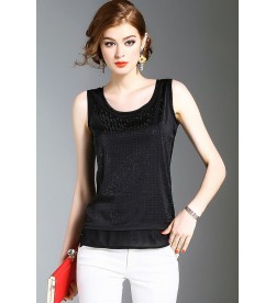 Black Plain Round Neck Tank Tops