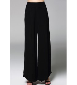 Black Plain Mid Waist Wide Leg Pant