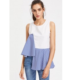 White With Blue Plaid Ruffles Tank Top