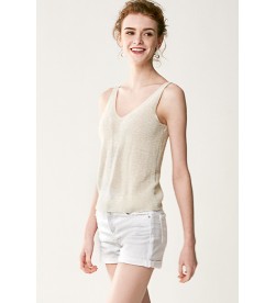 Beige Solid Tank Tops