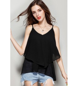 Black Plain Chiffon Camis