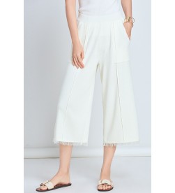 Beige Tassels Wide Leg Cropped Pants