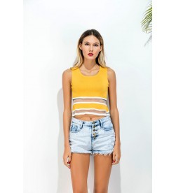 Yellow Sheer Striped Crop Tank Top