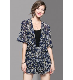 Spaghetti Top with Floral Print Robe and Shorts