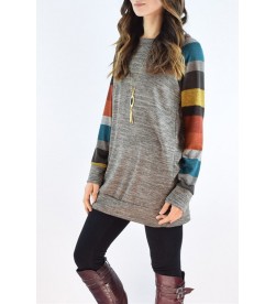 Striped Sleeves Grey Tunic