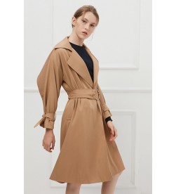 Beige Lapel Belt Trench Coat